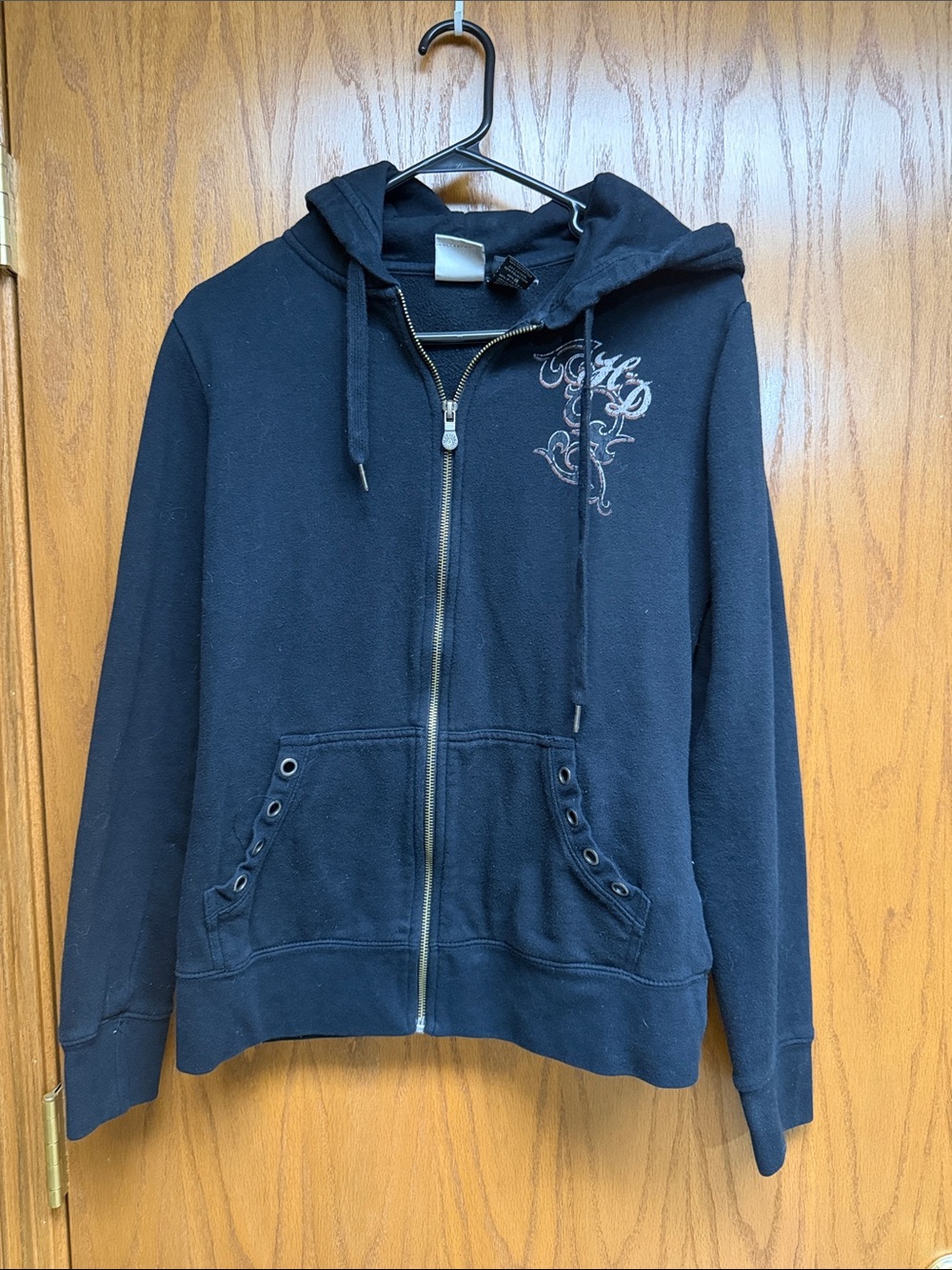 Harley-Davidson Black Zip-Up Hooded Jacket with Embroidered Chest
